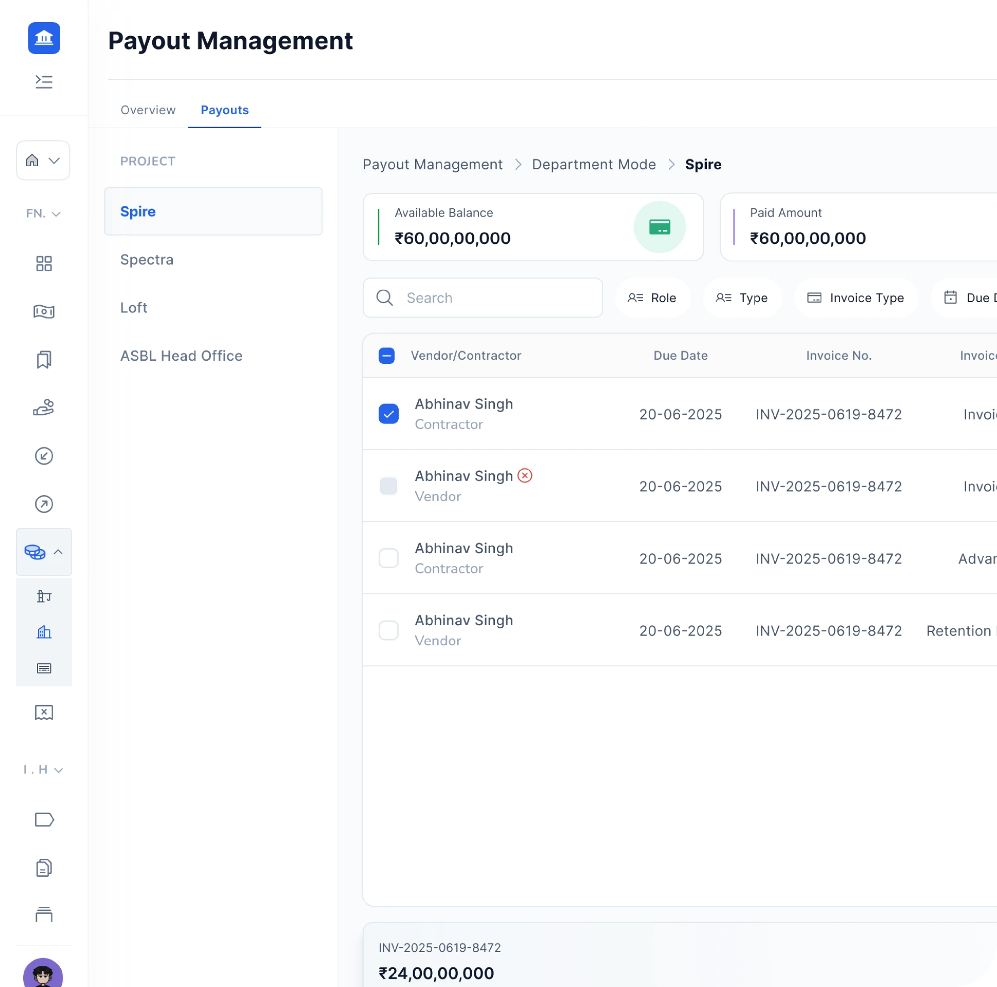 Payout Management product screenshot